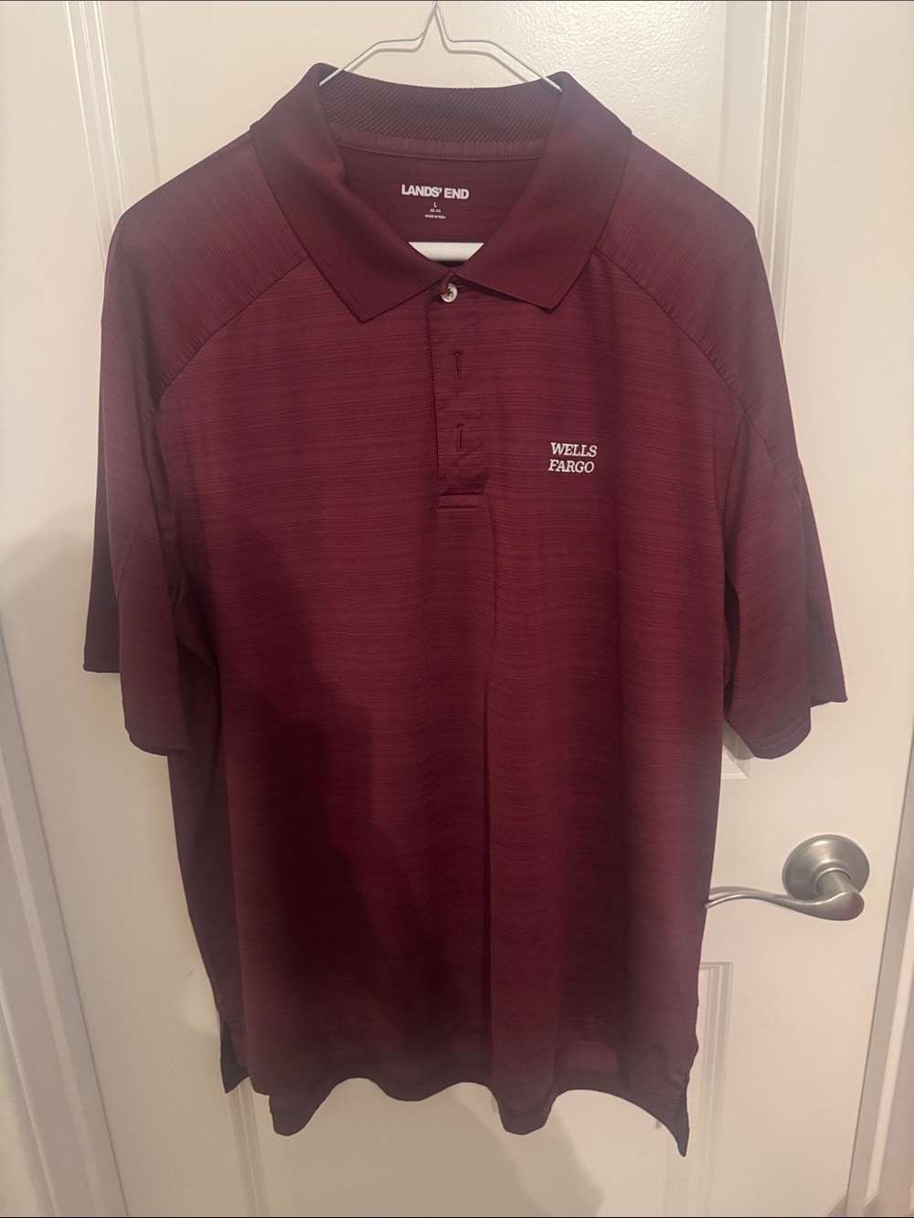 Lands' End Men's Maroon Polo with Wells Fargo Embroidery